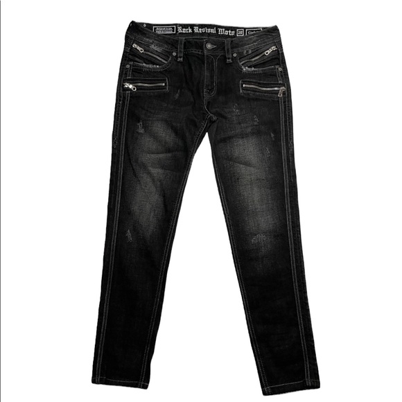Rock Revival Denim - Rock Revival Moto Black Cladelle Jeans Size 29 8